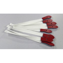 Lanières blanches, 70mm, patte rouge pointue